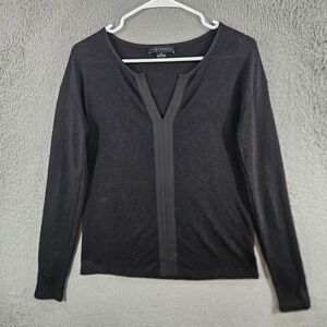 Sanctuary Womens XS Black Split Neck Long Sleeve Knit Top